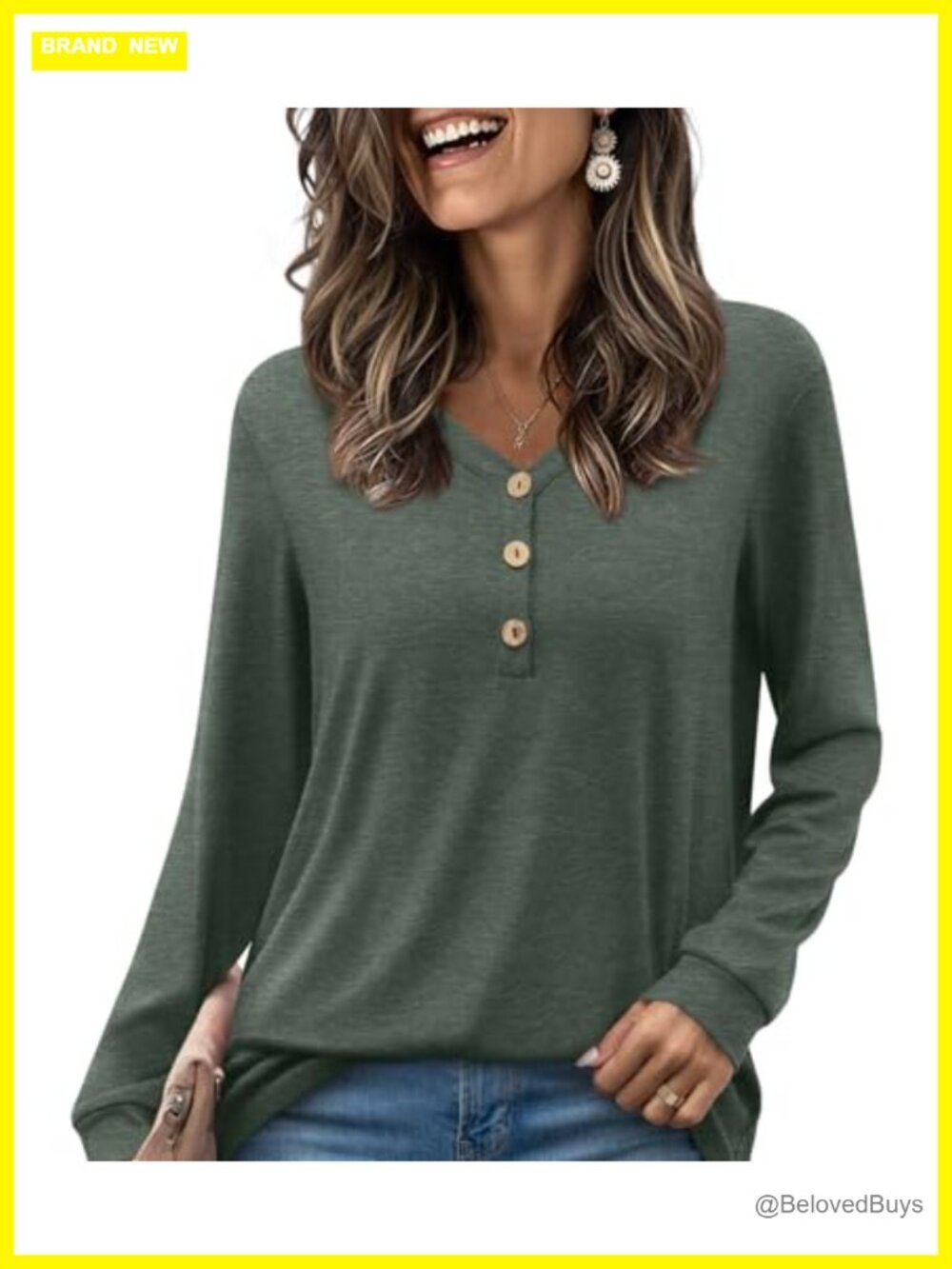 Womens Long Sleeve V Neck Button Tunic Blouse Casual Winter Fall Top